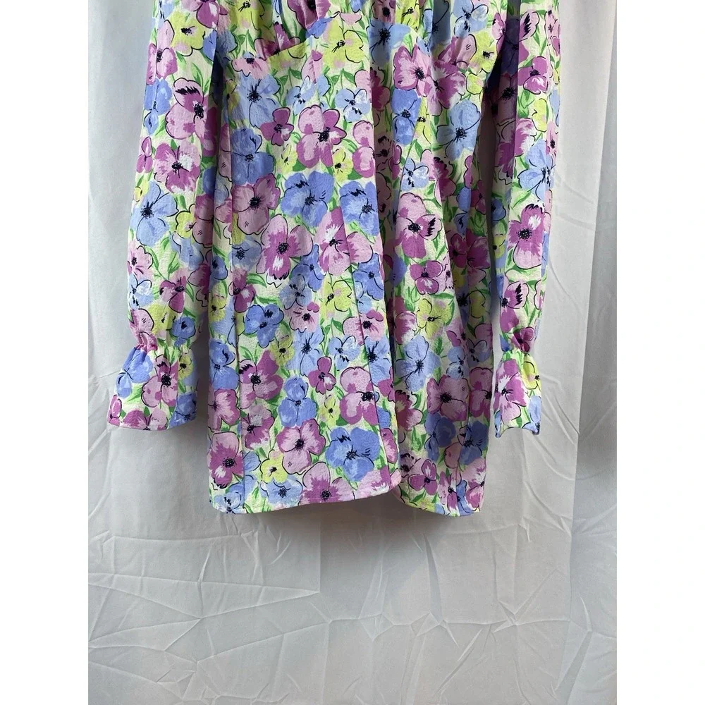 Women's Size Medium Square Neck Puff Sleeve Floral Mini Summer Dress Long Sleeve
